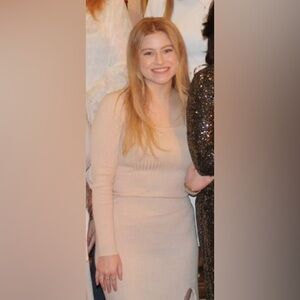 Astr Cream Long Sleeve Ribbed Dress